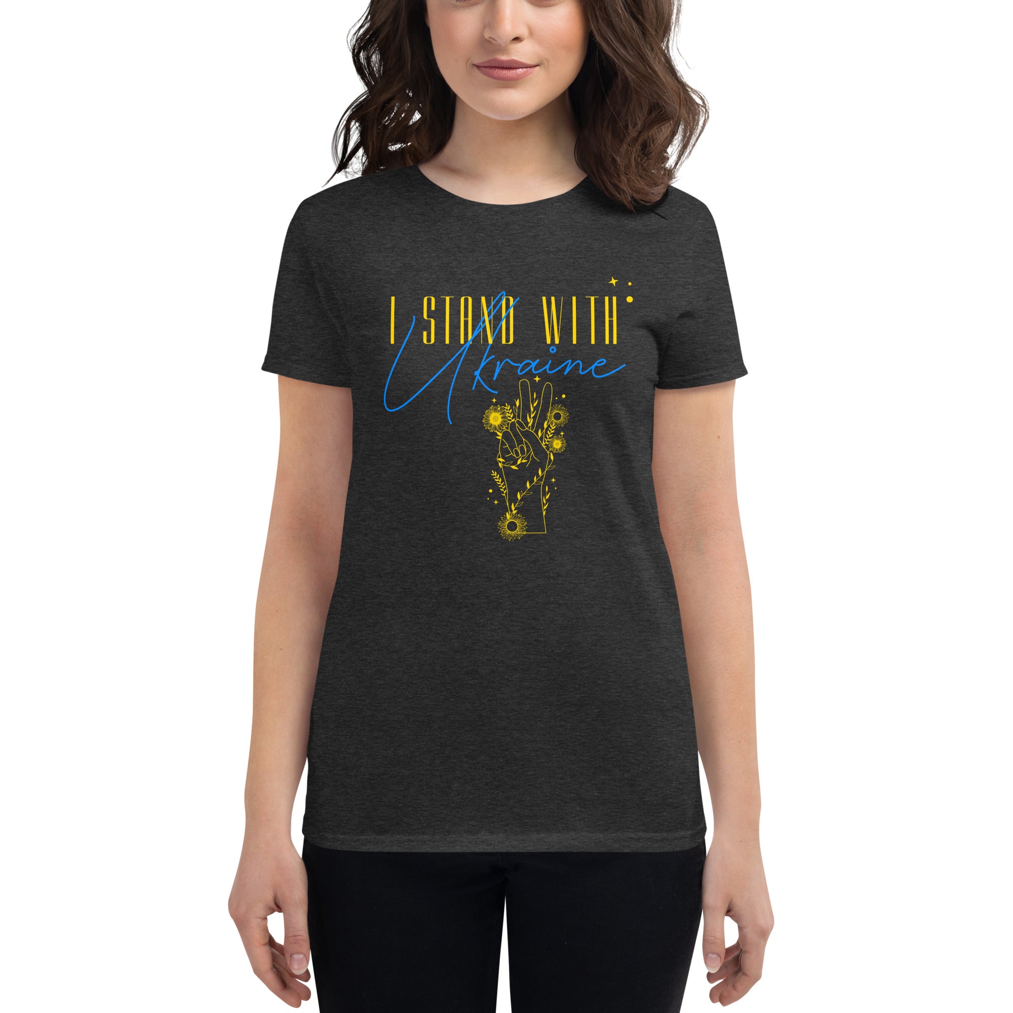 Women's short sleeve t-shirt "I stand with Ukraine"