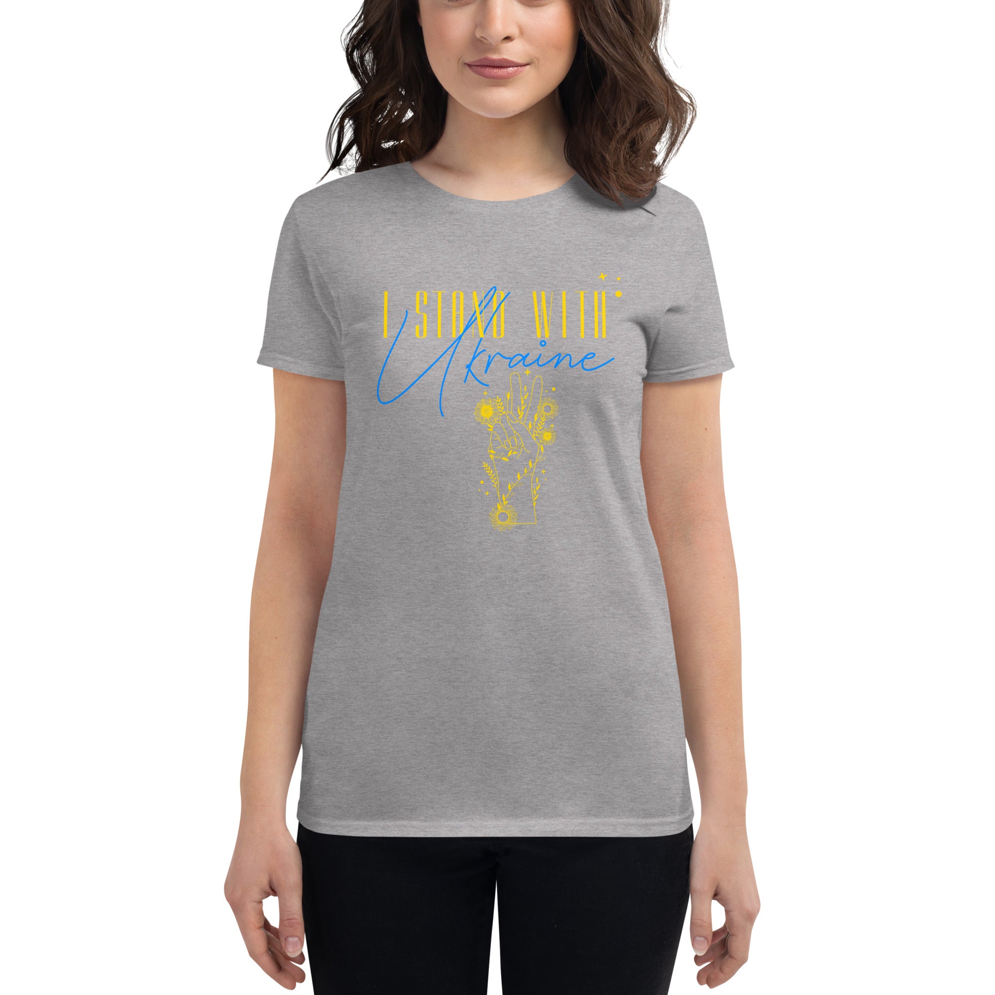 Women's short sleeve t-shirt "I stand with Ukraine"