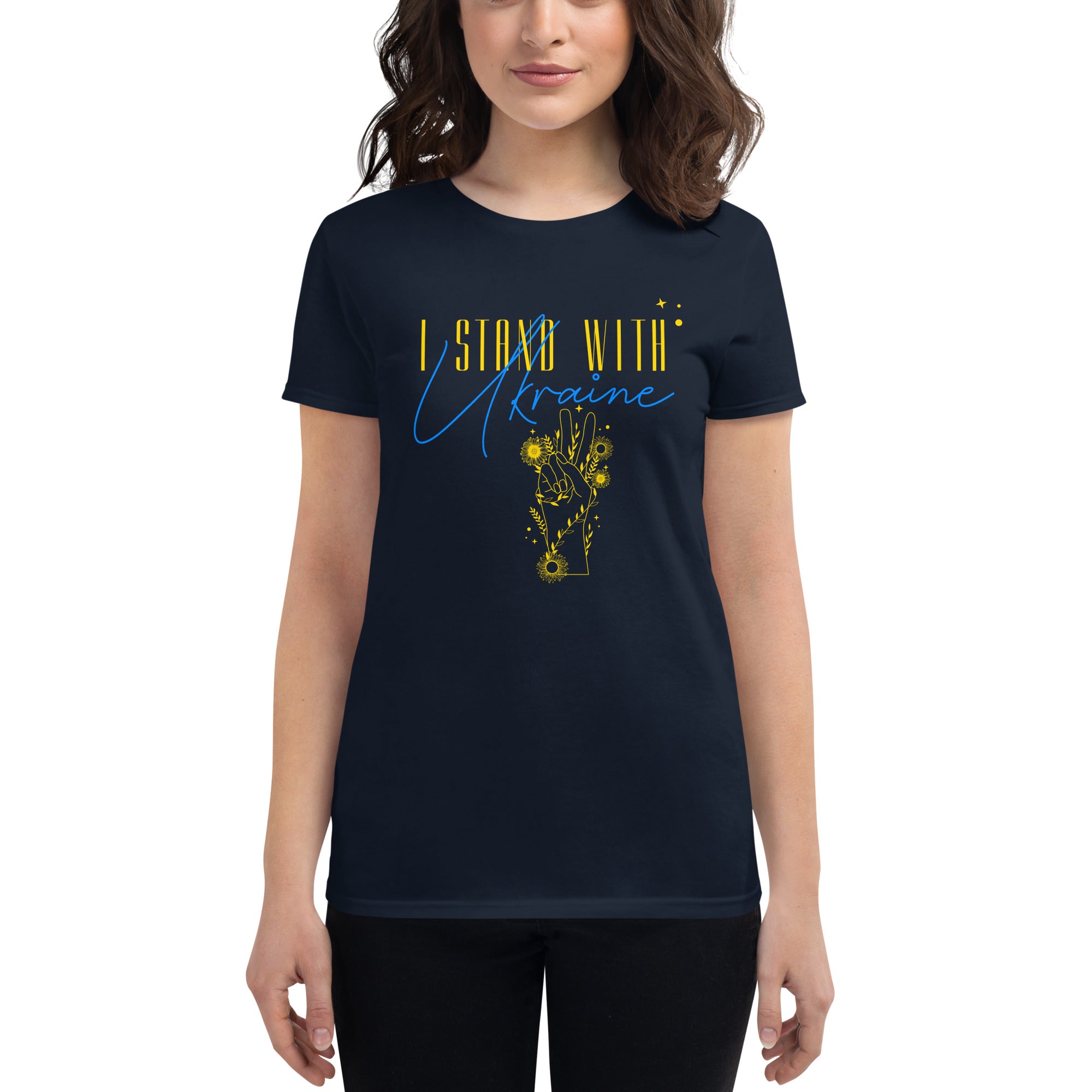 Women's short sleeve t-shirt "I stand with Ukraine"