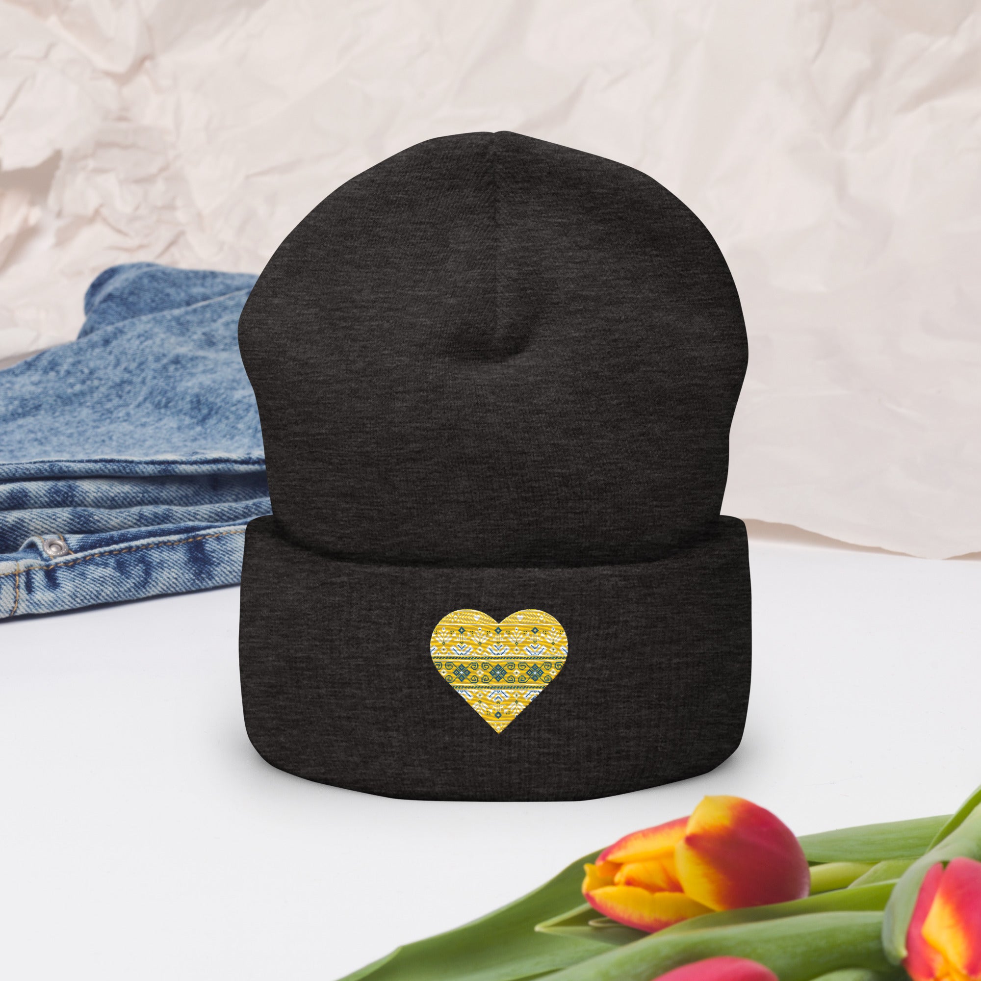 Cuffed Beanie "Embroidery heart"