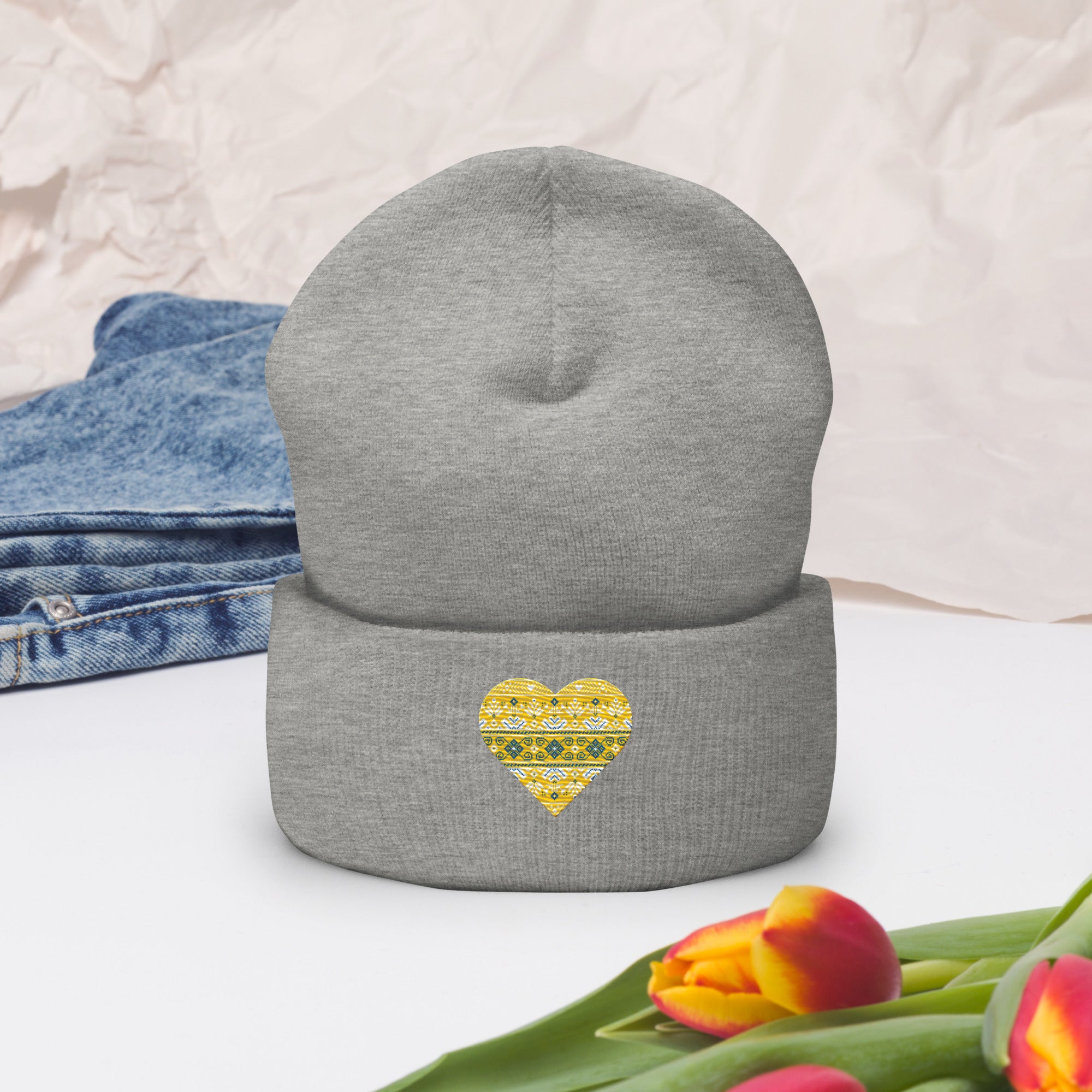 Cuffed Beanie "Embroidery heart"