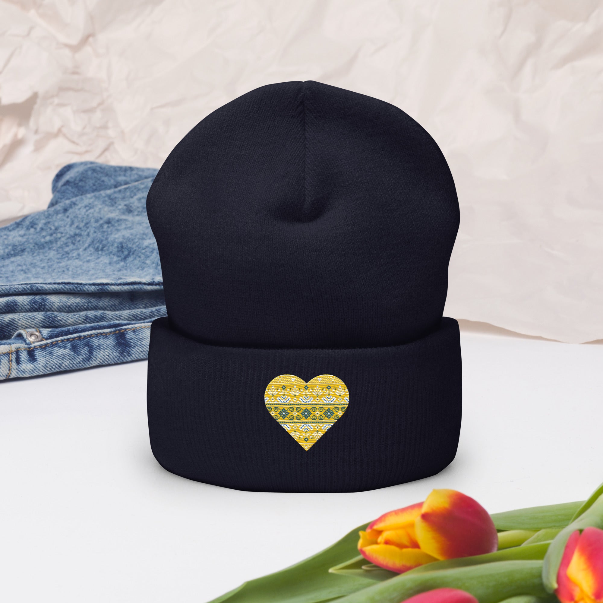 Cuffed Beanie "Embroidery heart"