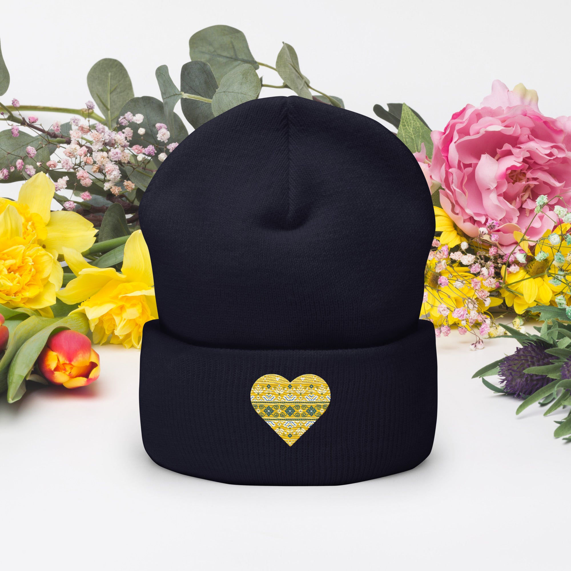 Cuffed Beanie "Embroidery heart"