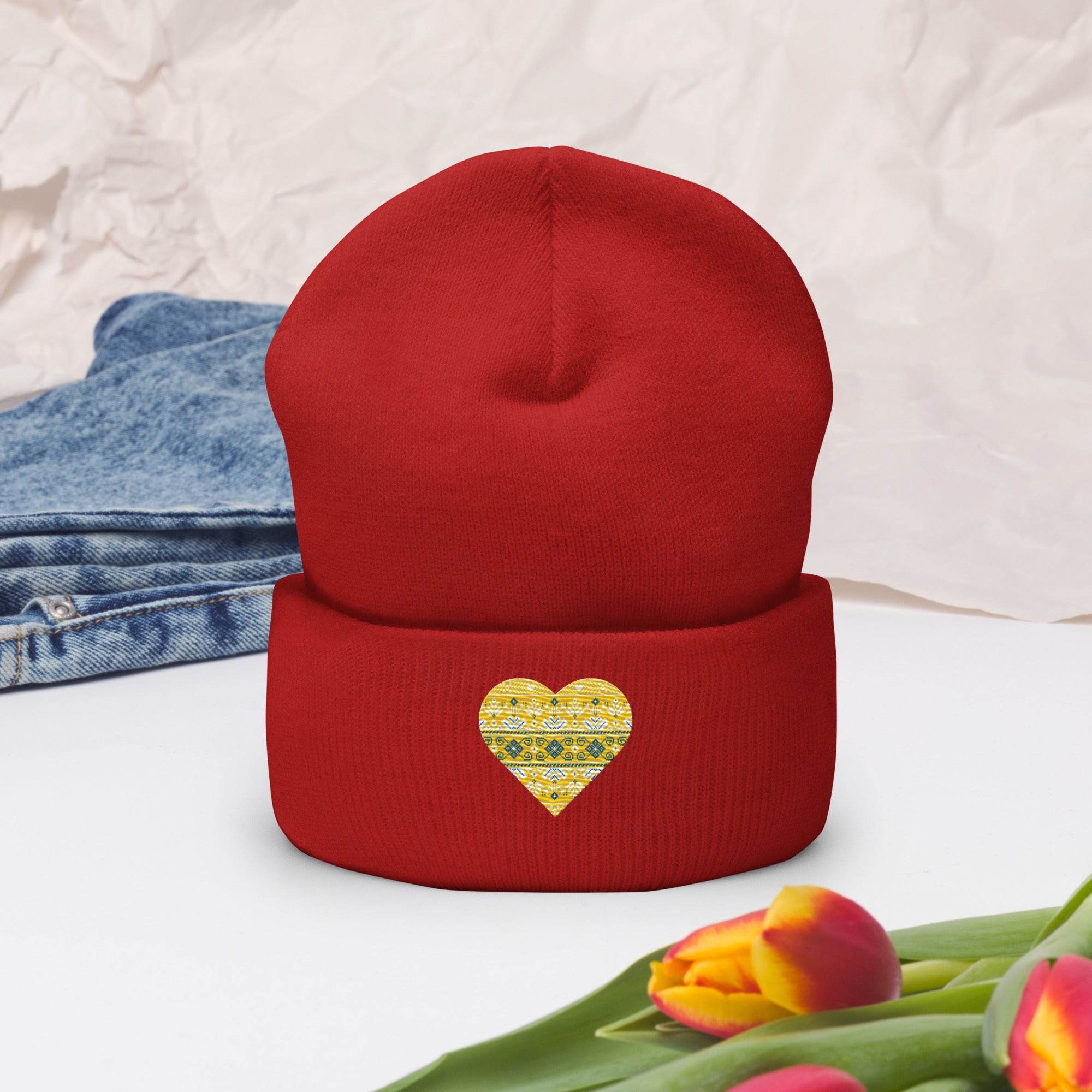 Cuffed Beanie "Embroidery heart"