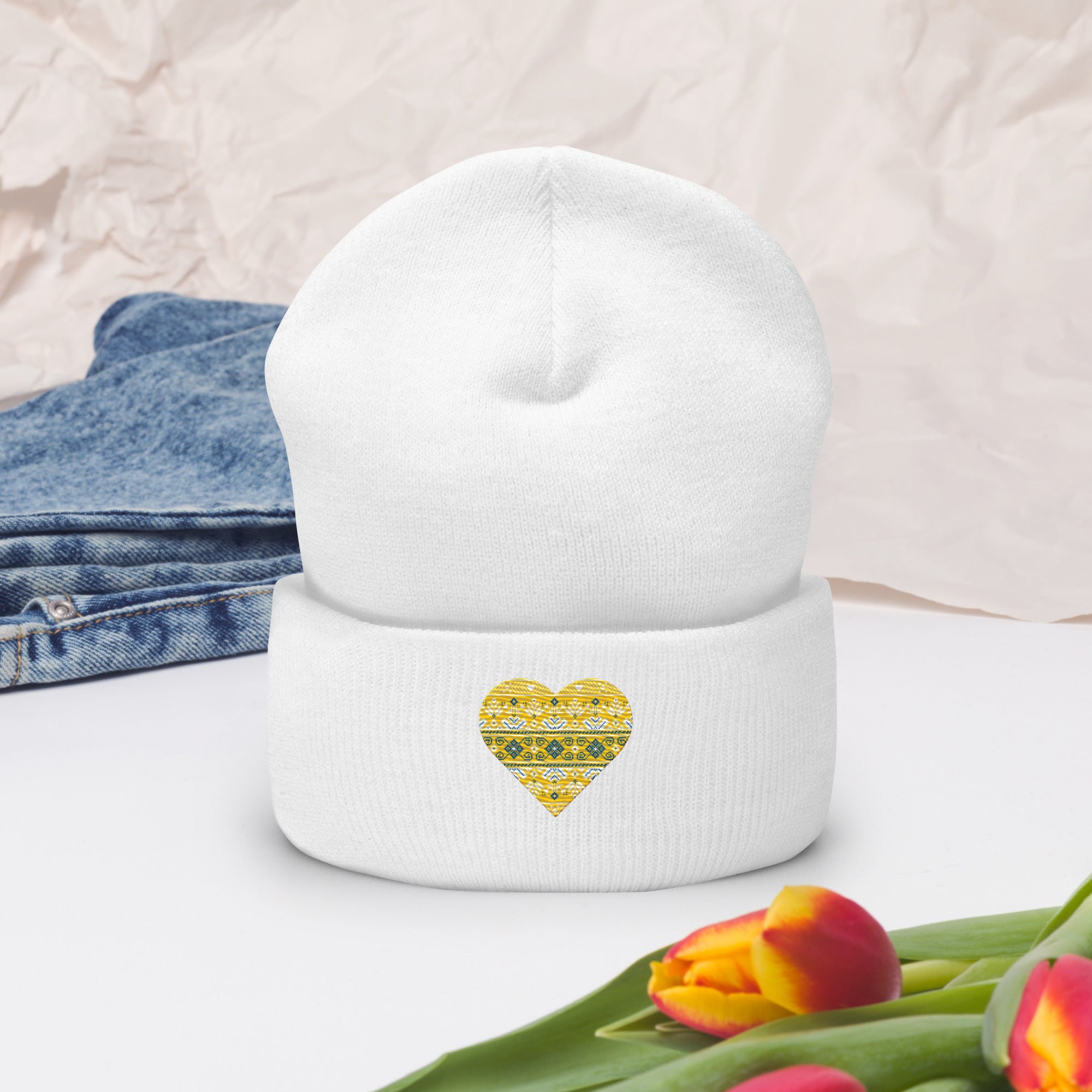 Cuffed Beanie "Embroidery heart"