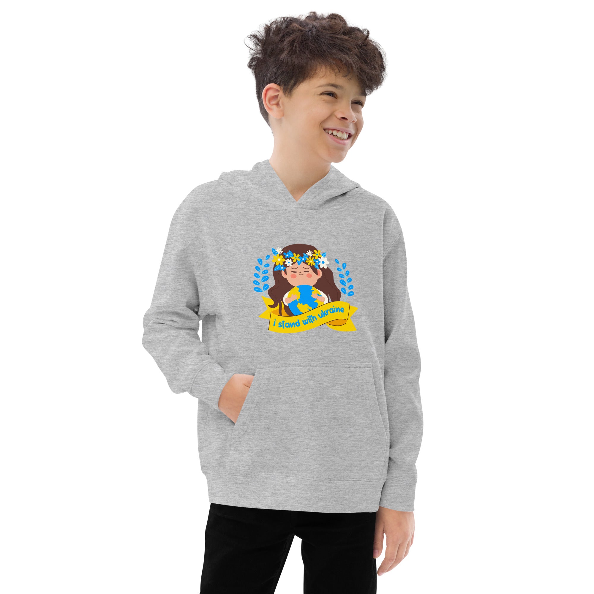 Kids fleece hoodie "I stand with Ukraine"