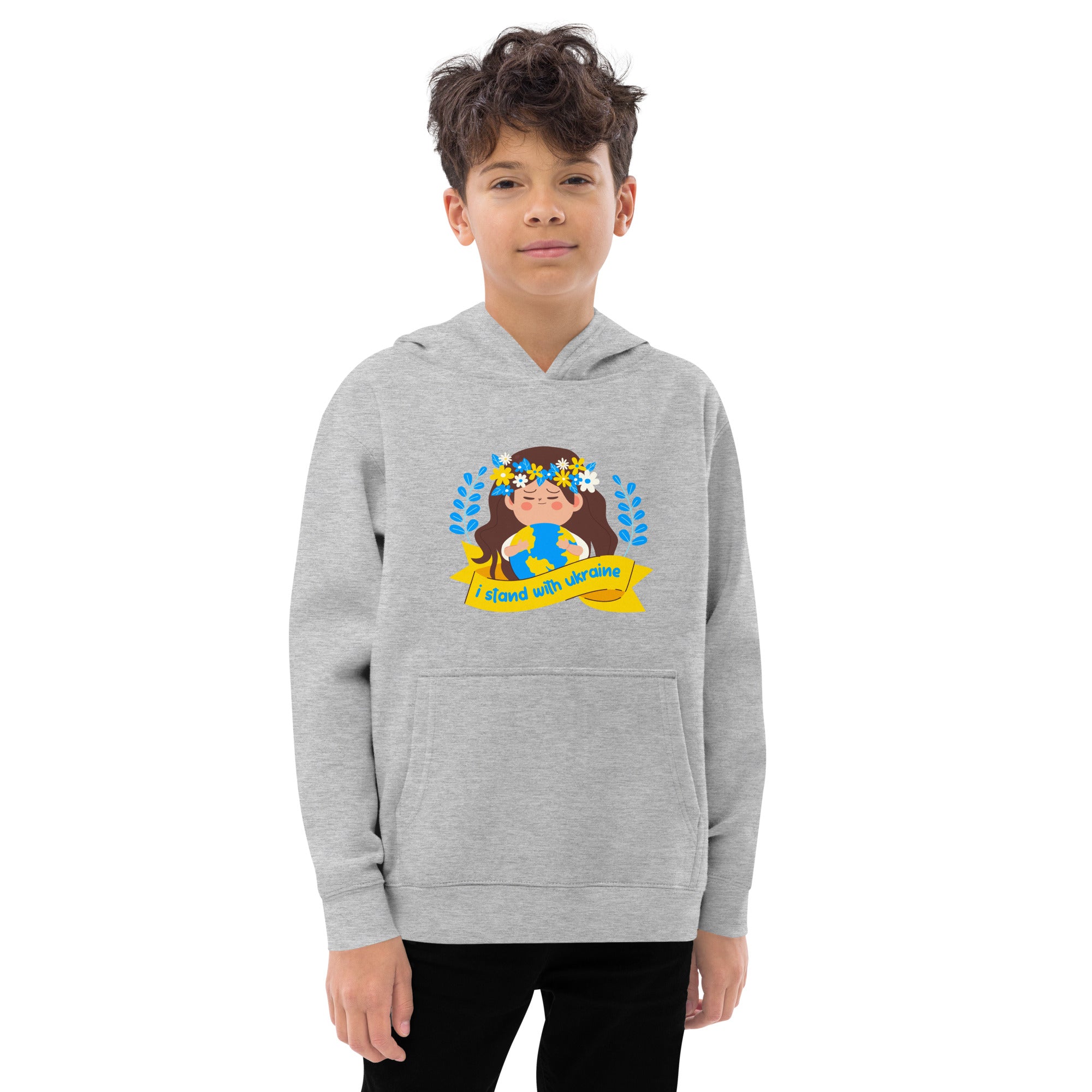 Kids fleece hoodie "I stand with Ukraine"