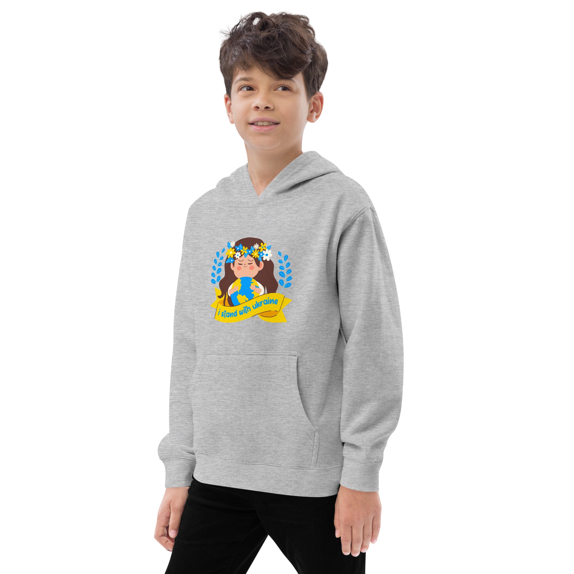 Kids fleece hoodie "I stand with Ukraine"