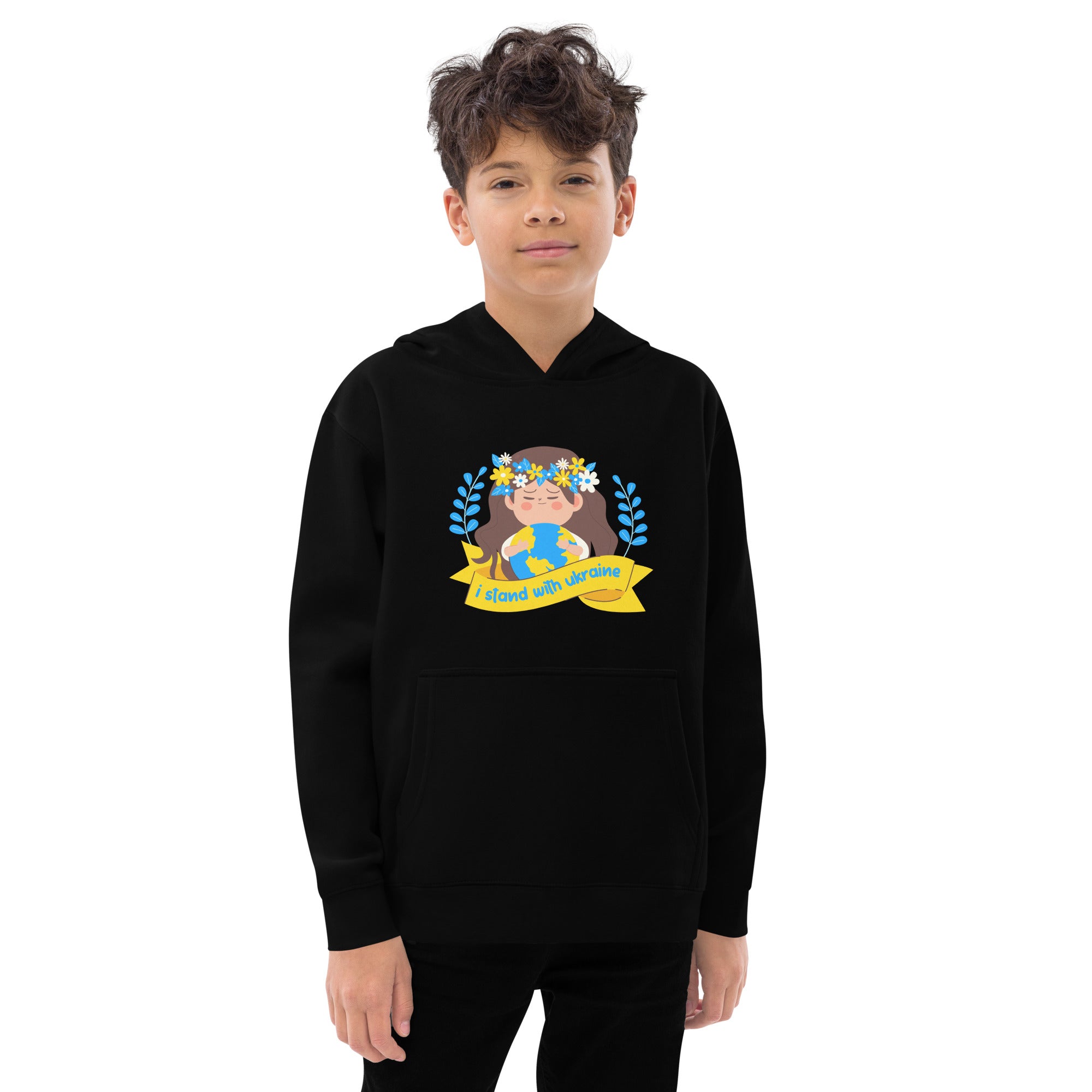 Kids fleece hoodie "I stand with Ukraine"