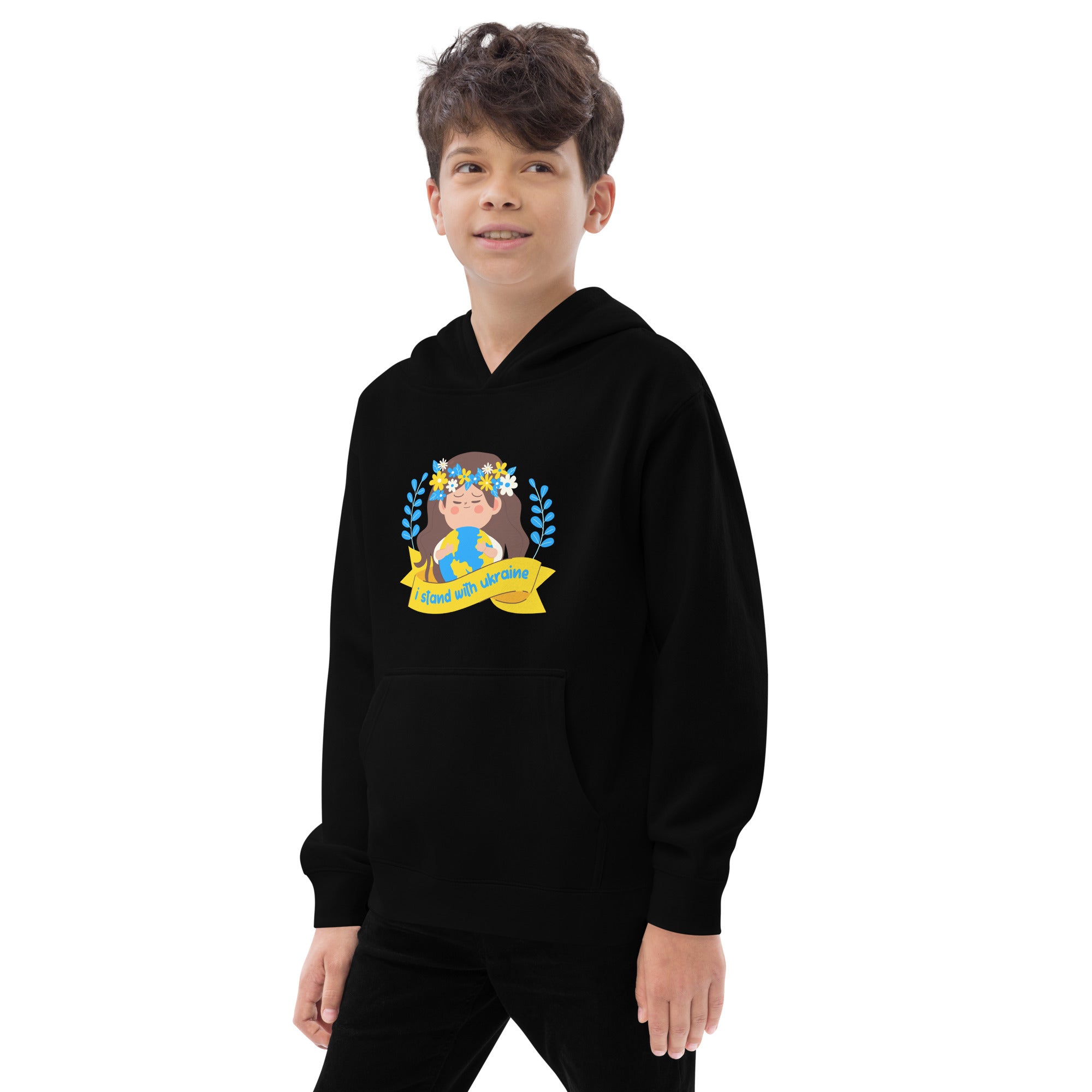 Kids fleece hoodie "I stand with Ukraine"