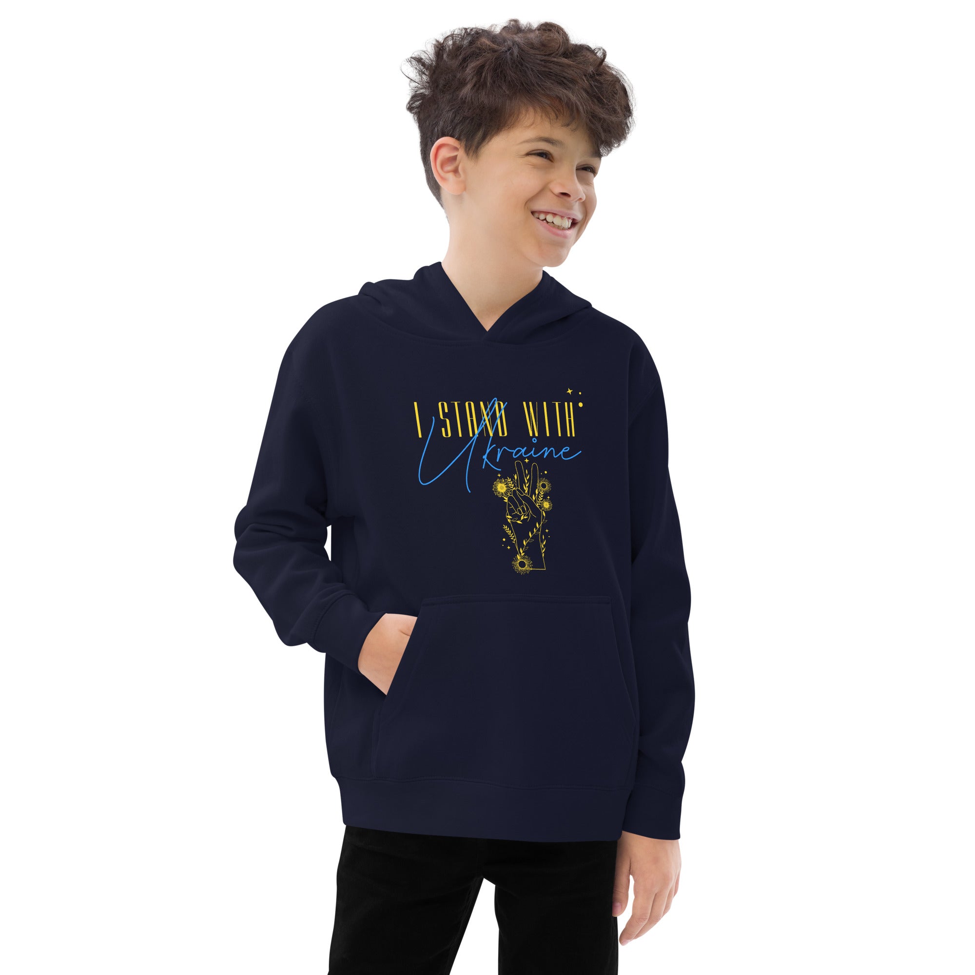 Kids fleece hoodie "I stand with Ukraine"