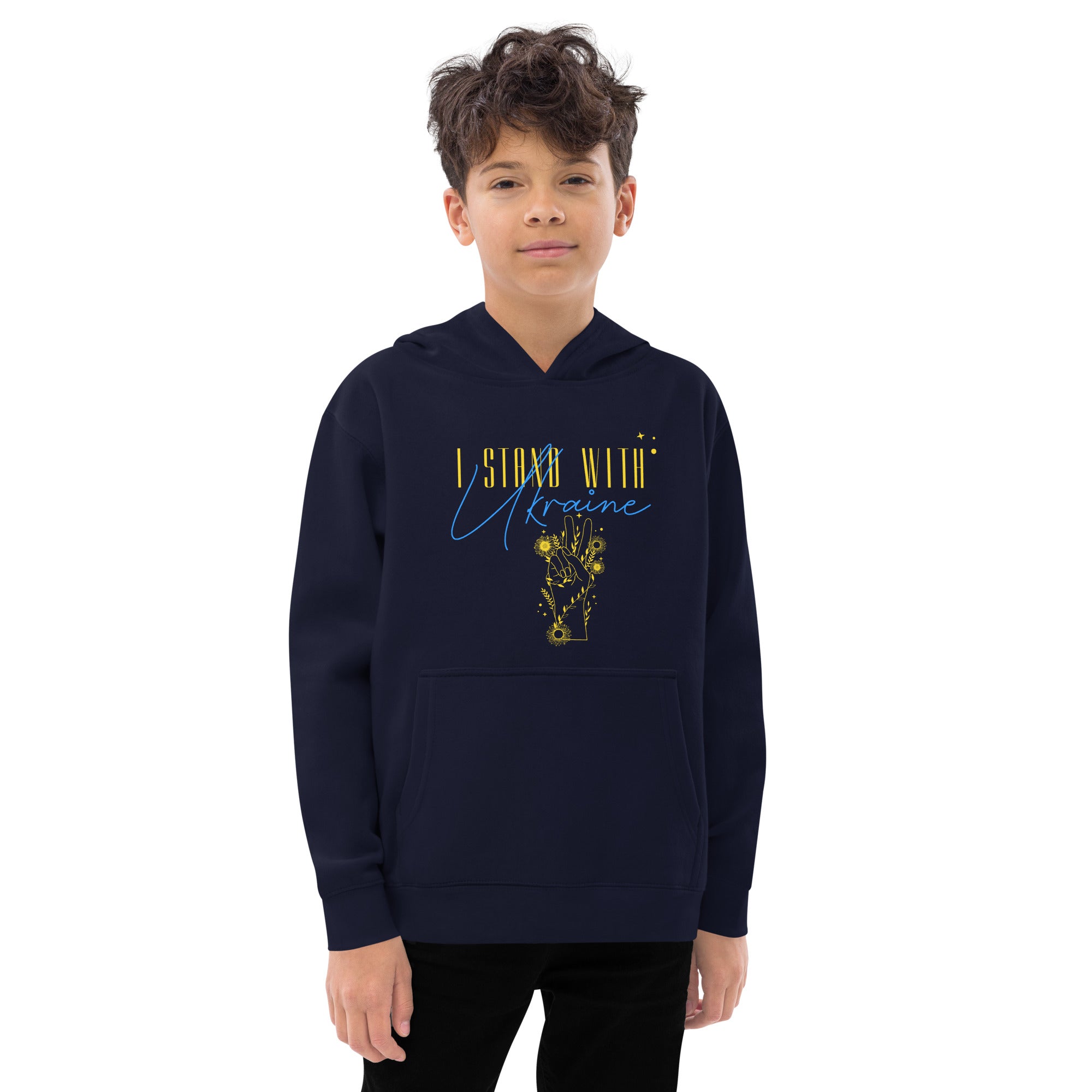 Kids fleece hoodie "I stand with Ukraine"