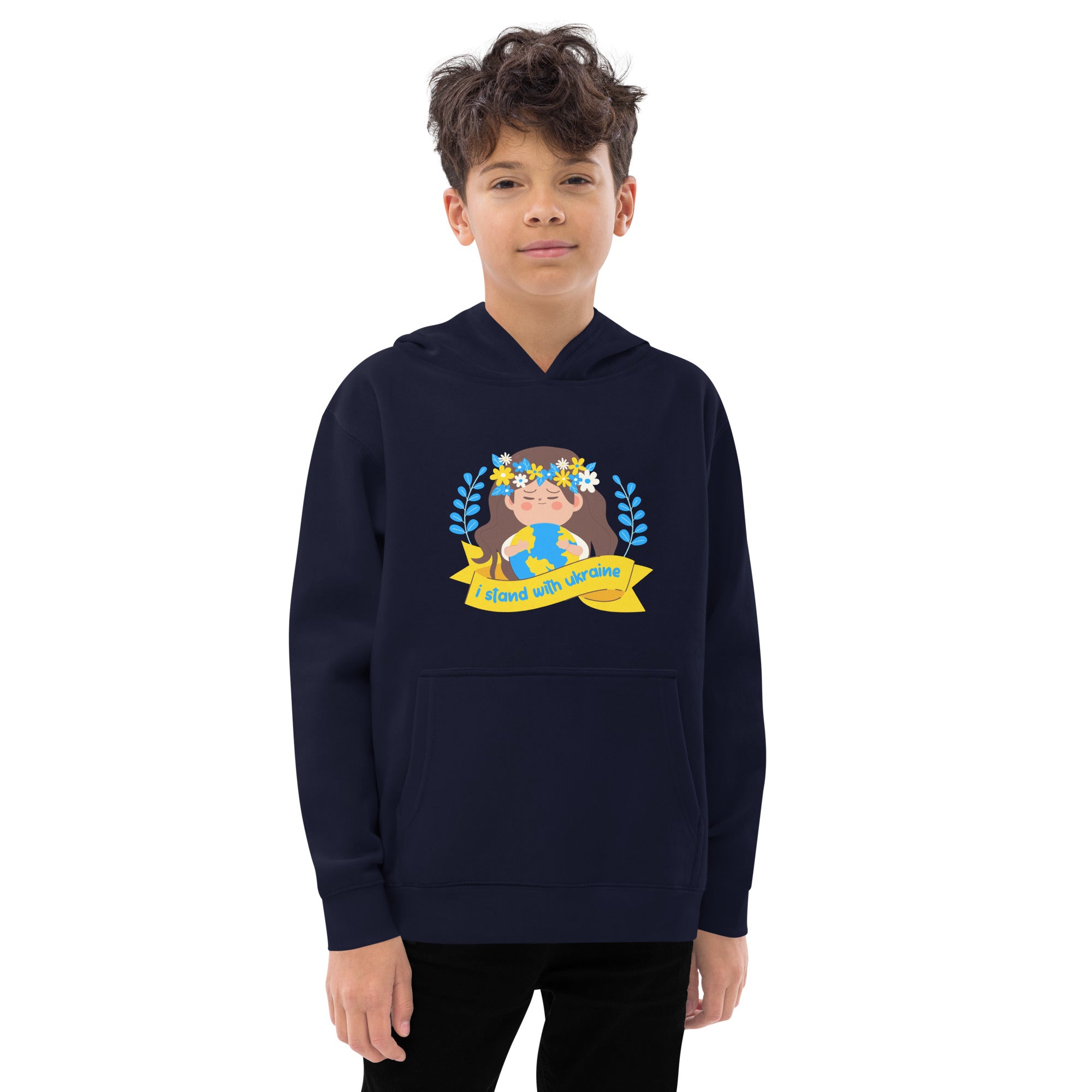 Kids fleece hoodie "I stand with Ukraine"