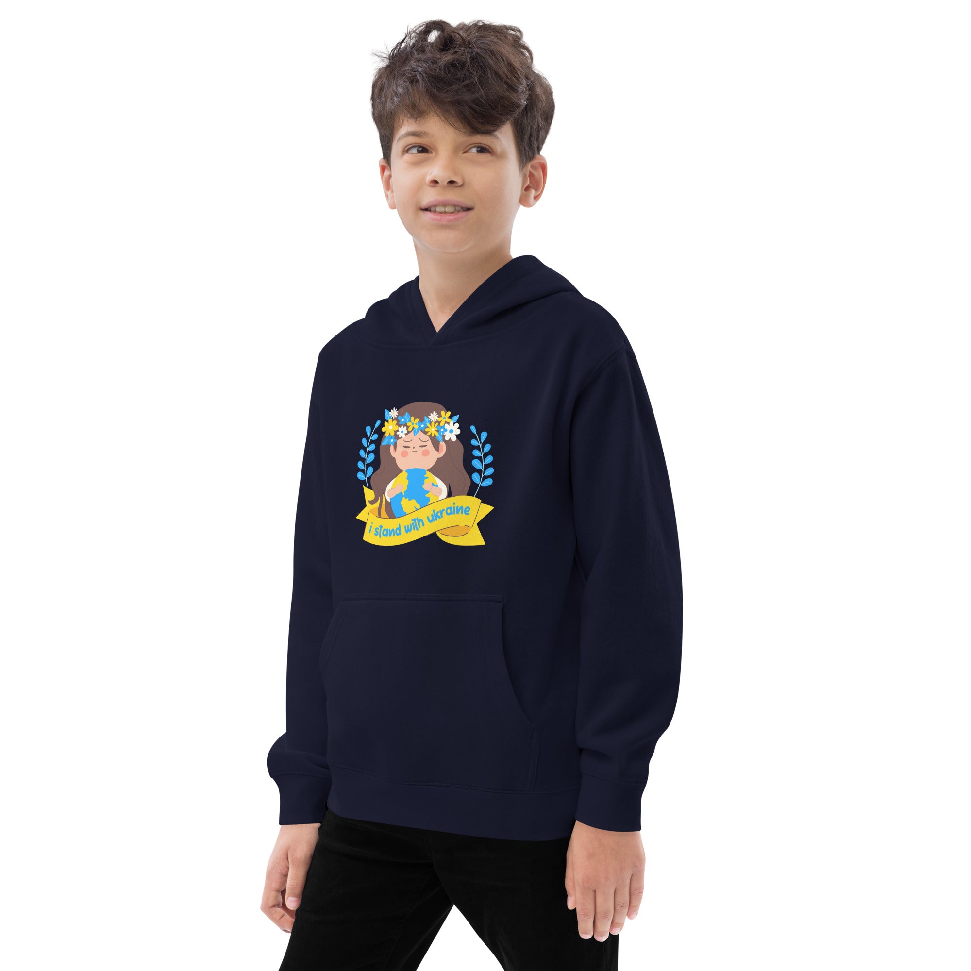 Kids fleece hoodie "I stand with Ukraine"