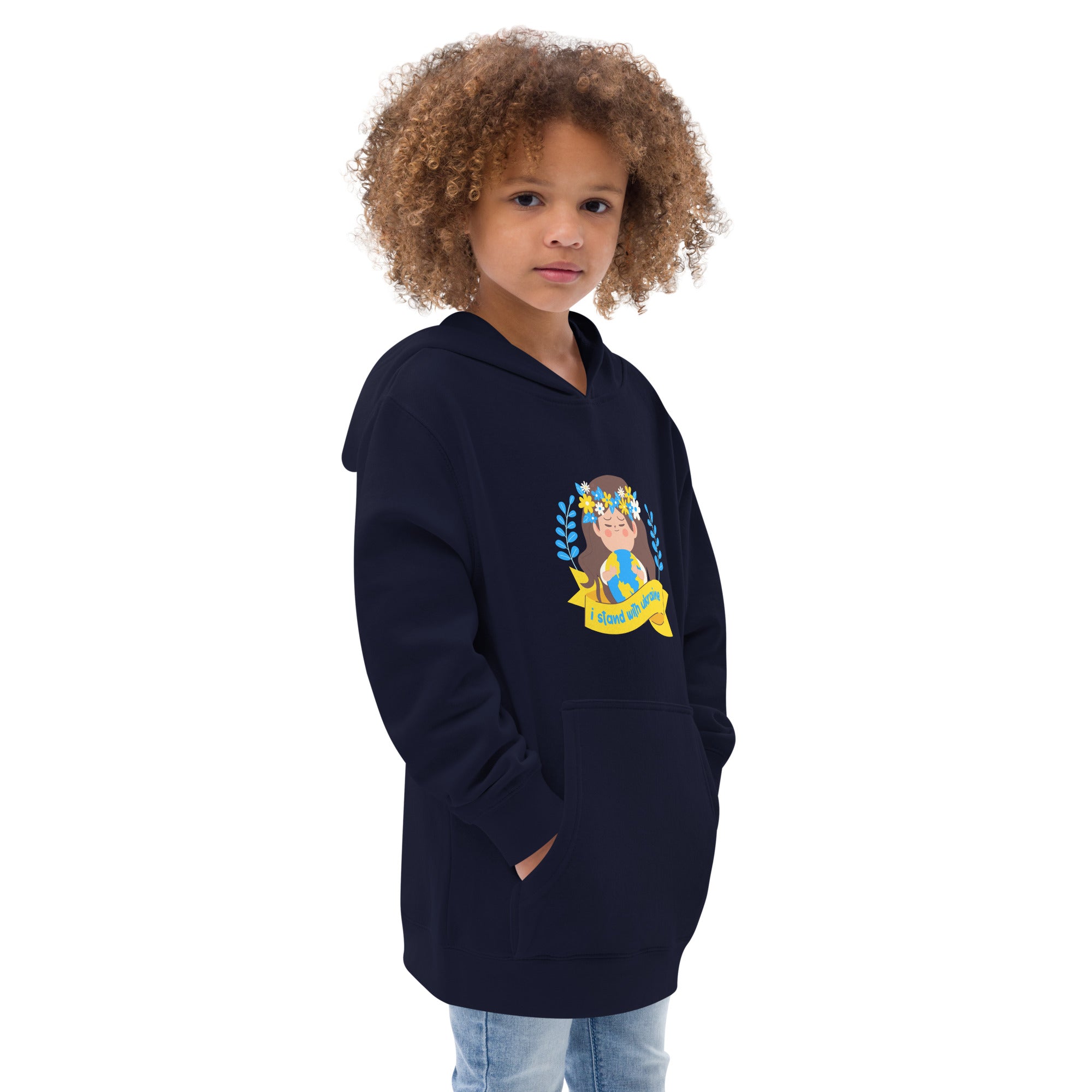 Kids fleece hoodie "I stand with Ukraine"