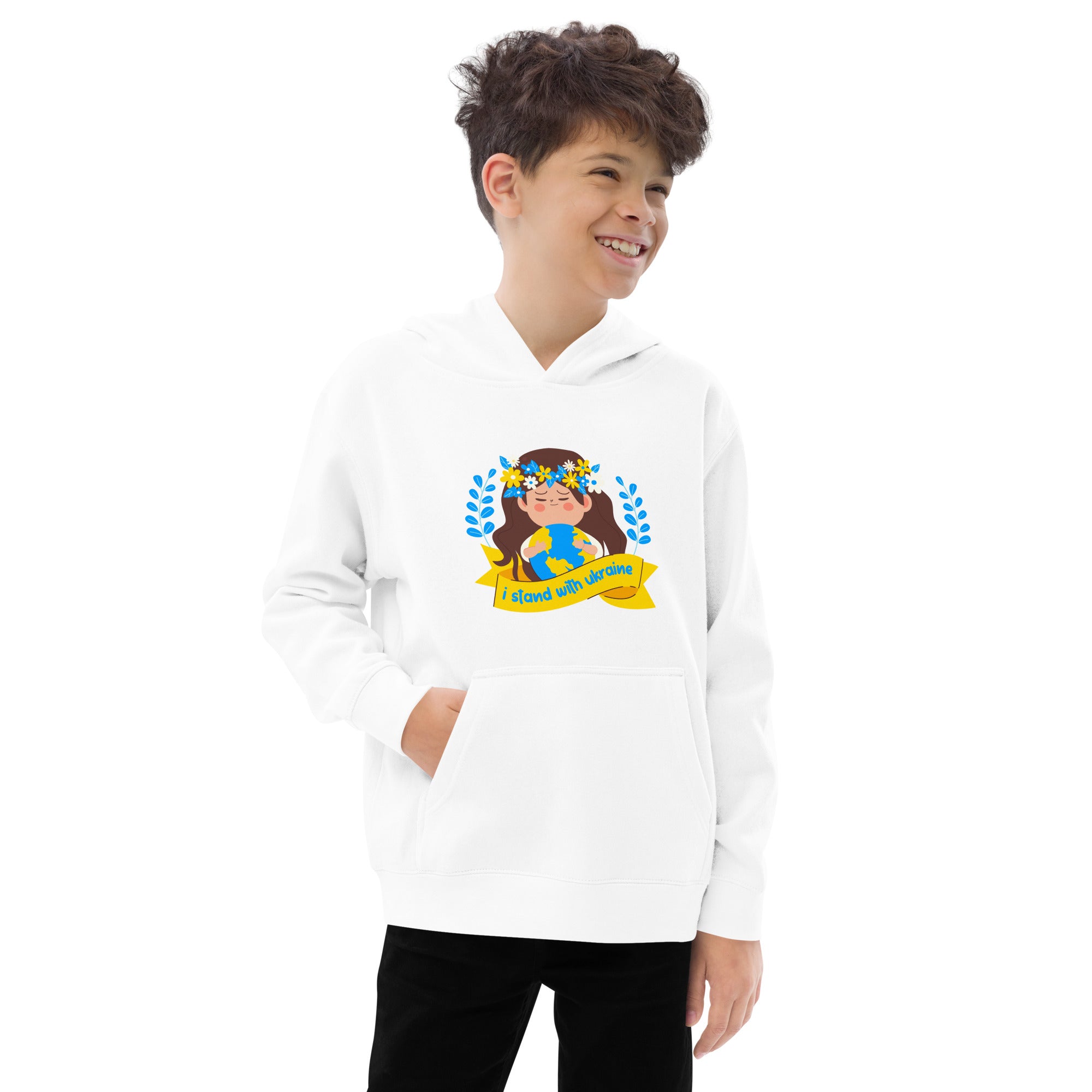 Kids fleece hoodie "I stand with Ukraine"