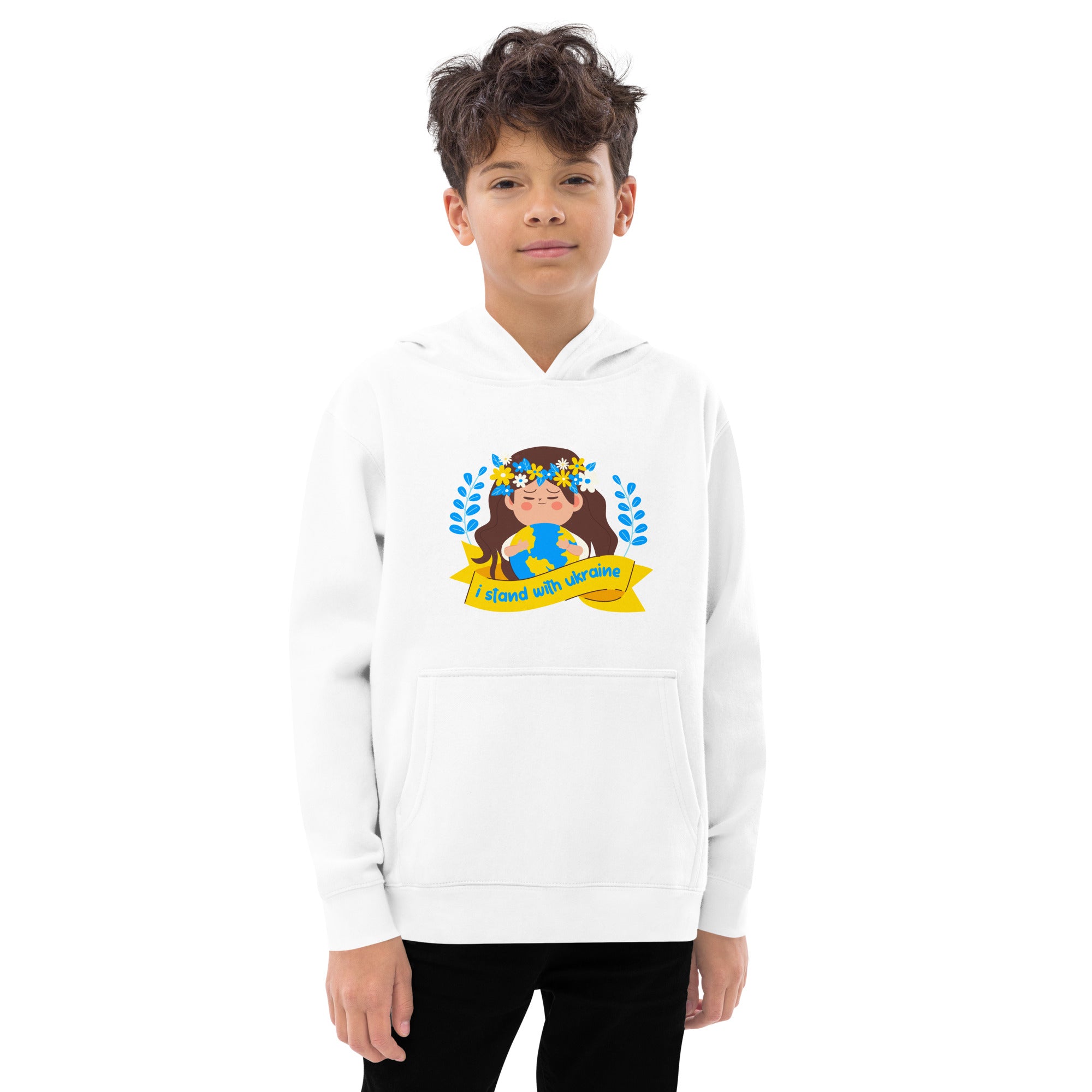 Kids fleece hoodie "I stand with Ukraine"