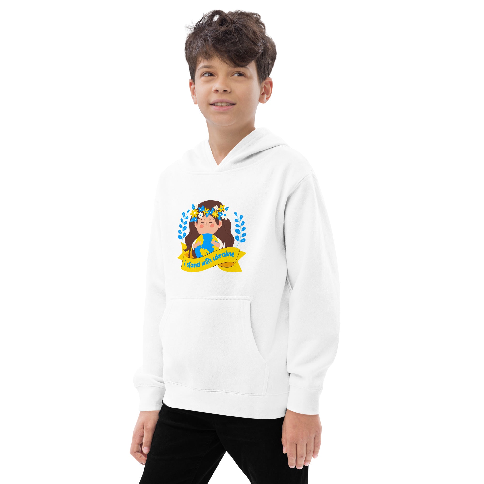 Kids fleece hoodie "I stand with Ukraine"