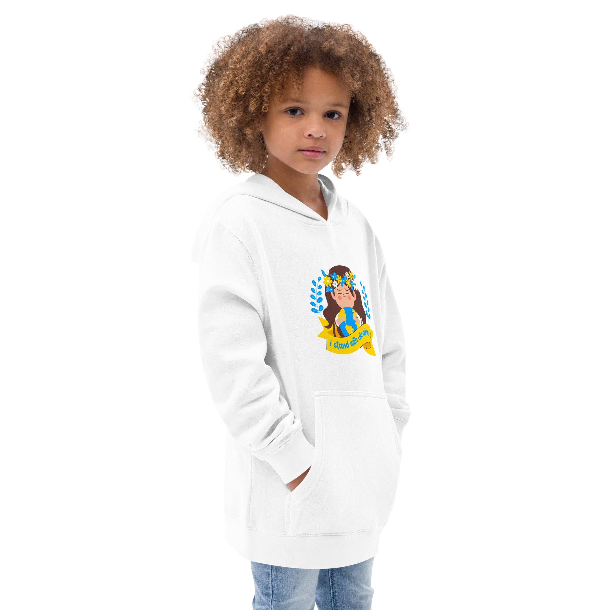 Kids fleece hoodie "I stand with Ukraine"